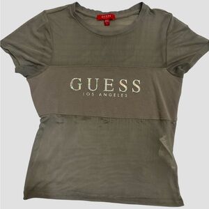 Gray Size Small GUESS Mesh Sheer Blue Current Niki Logo Tee